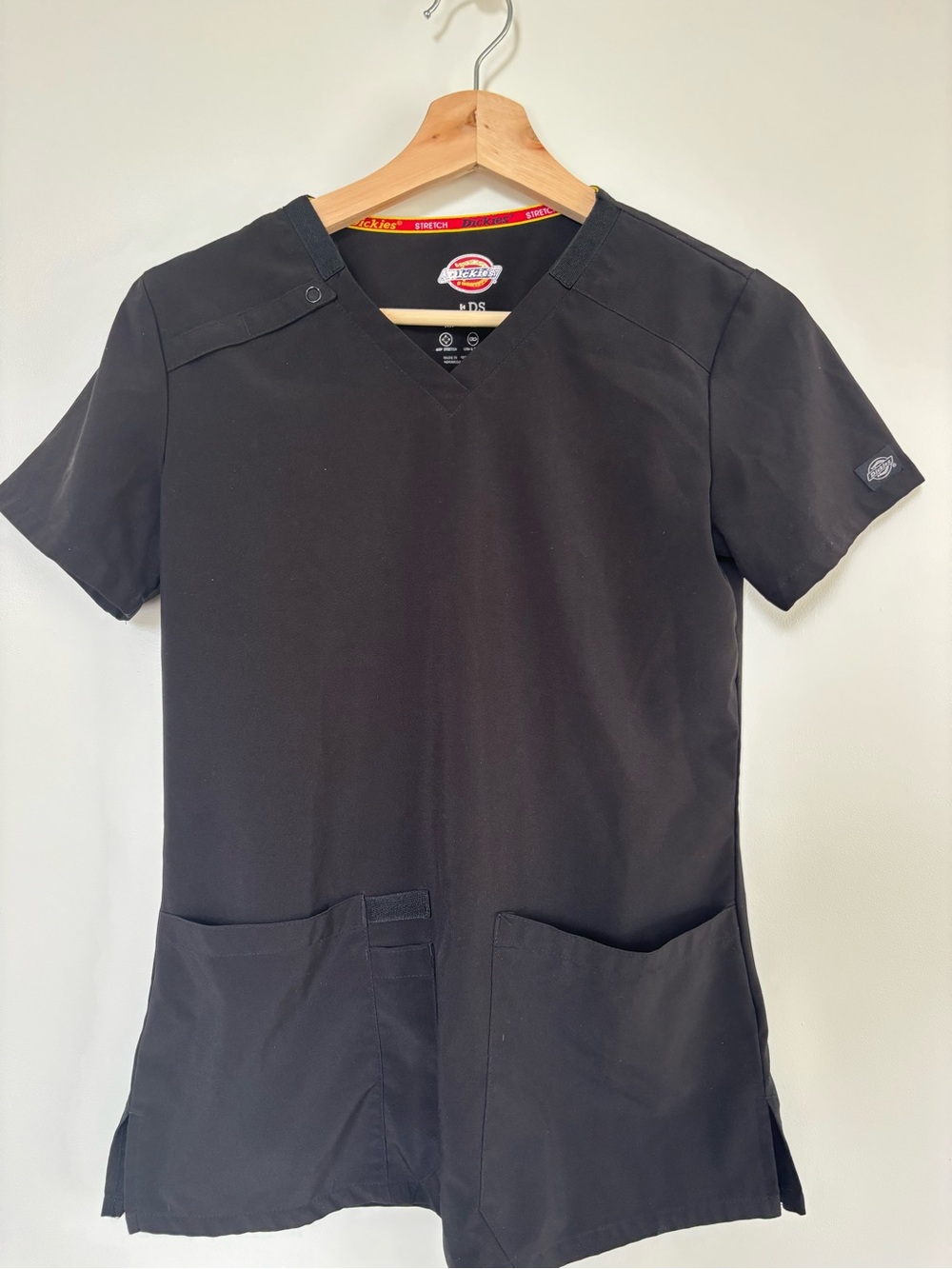 Dickies Black V-Neck Scrub Top with Red Trim
